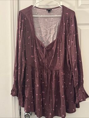 torrid plum long-sleeve embroidered peasant top